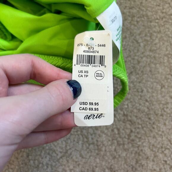 NWT Aerie Shine Rib Voop Cheeky One Piece Swimsuit Harlequin Green Cut Out Sz XS - Picture 7 of 7